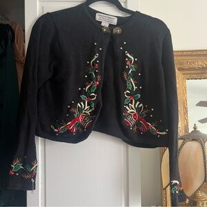 Tiara Christmas Cardigan with Embroidered Floral Design